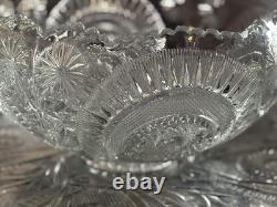 Vintage LE Smith Punch Bowl 14 Piece Set Cut Glass With Bowl, Cups, Base, EUC