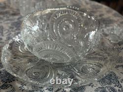 Vintage LE Smith Punch Bowl 14 Piece Set Cut Glass With Bowl, Cups, Base, EUC
