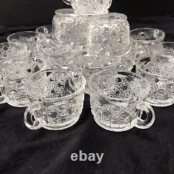 Vintage LE Smith RARE COMPLETE PUNCH BOWL SET Glass DAISY & BUTTON-in Orig. Box