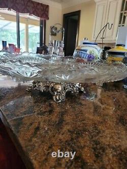 Vintage LE smith Crystal Punch/Serving bowl, platter on silver stand with 15