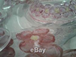 Vintage Lancaster Glass Colony Crystal Pink Dogwood Punch bowl set 12 cups