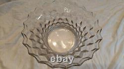 Vintage Large 18 Fostoria American Glass Cube Punch Bowl & Pedestal