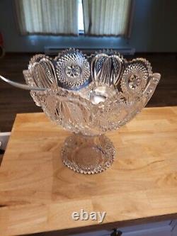 Vintage Large Cambridge Glass Punch Bowl With Stand And Silver Plated Ladle