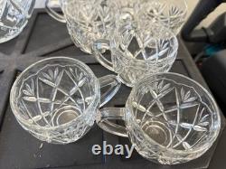 Vintage Large Cut Crystal Punch Bowl Set 9-Pieces 1 Bowl, 1 Top, 7 Cups/Glasses