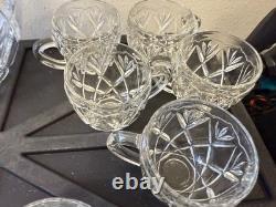 Vintage Large Cut Crystal Punch Bowl Set 9-Pieces 1 Bowl, 1 Top, 7 Cups/Glasses