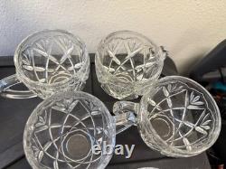 Vintage Large Cut Crystal Punch Bowl Set 9-Pieces 1 Bowl, 1 Top, 7 Cups/Glasses