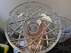 Vintage Large Cut Crystal Punch Bowl Set 9-Pieces 1 Bowl, 1 Top, 7 Cups/Glasses