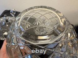 Vintage Large Cut Crystal Punch Bowl Set 9-Pieces 1 Bowl, 1 Top, 7 Cups/Glasses