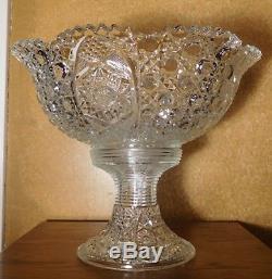 Vintage Large Glass Punch Bowl Set (Bowl, Stand, 12 Cups), 17 D X 14 TALL