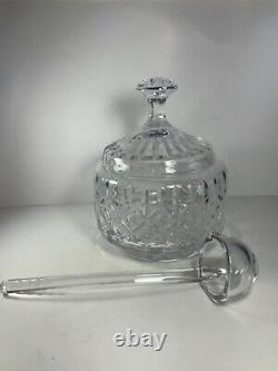 Vintage Large Gorgeous Crystal Punch Bowl with Lid & Ladle 10.5 in. Heavy