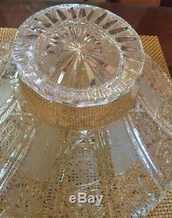 Vintage Lead Crystal Punch Bowl Stunning Saw-Tooth Large Crystal Bowl