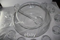 Vintage Libbey Moderno Punch Bowl 14pc Set withLadle Hand Blown Glass MCM