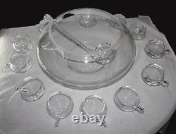 Vintage Libbey Moderno Punch Bowl 14pc Set withLadle Hand Blown Glass MCM