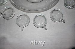 Vintage Libbey Moderno Punch Bowl 14pc Set withLadle Hand Blown Glass MCM