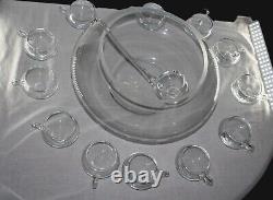 Vintage Libbey Moderno Punch Bowl 14pc Set withLadle Hand Blown Glass MCM