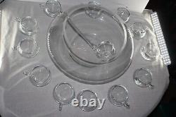 Vintage Libbey Moderno Punch Bowl 14pc Set withLadle Hand Blown Glass MCM