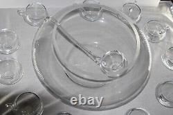 Vintage Libbey Moderno Punch Bowl 14pc Set withLadle Hand Blown Glass MCM