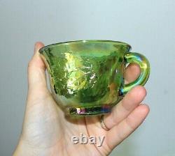 Vintage Lime Green Indiana Carnival Glass Punch Bowl Set with12 Cup, Grapes Leaves