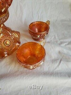 Vintage Lovely Imperial Carnival Glass Fashion Marigold Punch Bowl Set