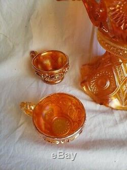 Vintage Lovely Imperial Carnival Glass Fashion Marigold Punch Bowl Set