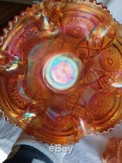 Vintage Lovely Imperial Carnival Glass Fashion Marigold Punch Bowl Set