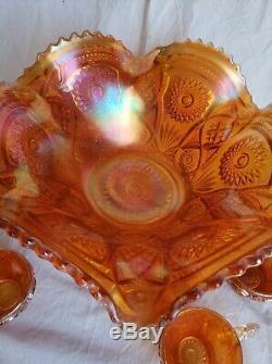 Vintage Lovely Imperial Carnival Glass Fashion Marigold Punch Bowl Set