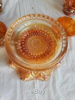 Vintage Lovely Imperial Carnival Glass Fashion Marigold Punch Bowl Set