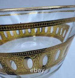 Vintage MCM Culver Antigua 22K Gold Glass Punch Bowl Mid Century Modern