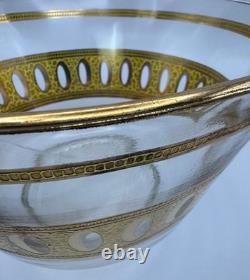 Vintage MCM Culver Antigua 22K Gold Glass Punch Bowl Mid Century Modern
