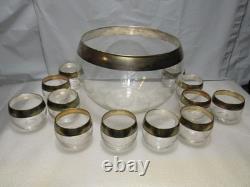 Vintage MCM Dorothy Thorpe Silver Wide Band Punch Bowl & 12 Roly Poly Cups S84JJ