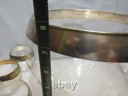 Vintage MCM Dorothy Thorpe Silver Wide Band Punch Bowl & 12 Roly Poly Cups S84JJ