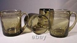 Vintage MCM Glass Punch Bowl Set Sage Green Controlled Bubble Glass Ladle 4 Mugs