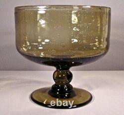 Vintage MCM Glass Punch Bowl Set Sage Green Controlled Bubble Glass Ladle 4 Mugs