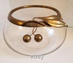 Vintage MCM Glass Punch/Fruit Bowl with Brass Cherry Rim 12 x 6 Unknown Brand