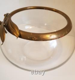 Vintage MCM Glass Punch/Fruit Bowl with Brass Cherry Rim 12 x 6 Unknown Brand