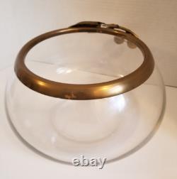 Vintage MCM Glass Punch/Fruit Bowl with Brass Cherry Rim 12 x 6 Unknown Brand
