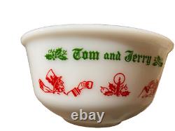 Vintage MCM HAZEL ATLAS Tom & Jerry Punch Bowl with 14 Cups, Auld Lang Syne