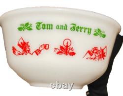 Vintage MCM HAZEL ATLAS Tom & Jerry Punch Bowl with 14 Cups, Auld Lang Syne