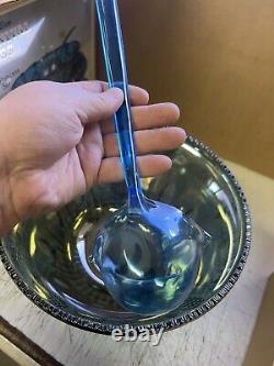 Vintage MCM Indiana Glass Iridescent Blue Carnival Glass 26pc Princess Punch Set
