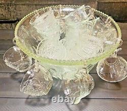 Vintage MCM Indiana Glass Princess CRYSTAL PUNCH BOWL SET Harvest Grape