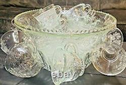 Vintage MCM Indiana Glass Princess CRYSTAL PUNCH BOWL SET Harvest Grape