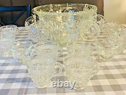 Vintage MCM Indiana Glass Princess CRYSTAL PUNCH BOWL SET Harvest Grape