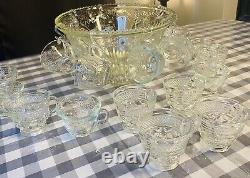 Vintage MCM Indiana Glass Princess CRYSTAL PUNCH BOWL SET Harvest Grape