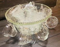 Vintage MCM Indiana Glass Princess CRYSTAL PUNCH BOWL SET Harvest Grape