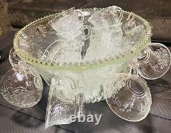 Vintage MCM Indiana Glass Princess CRYSTAL PUNCH BOWL SET Harvest Grape