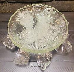 Vintage MCM Indiana Glass Princess CRYSTAL PUNCH BOWL SET Harvest Grape