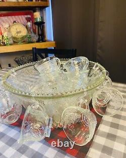 Vintage MCM Indiana Glass Princess CRYSTAL PUNCH BOWL SET Harvest Grape