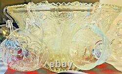 Vintage MCM Indiana Glass Princess CRYSTAL PUNCH BOWL SET Harvest Grape