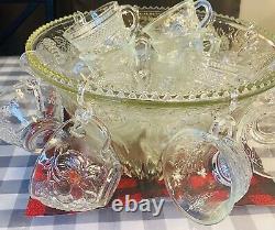 Vintage MCM Indiana Glass Princess CRYSTAL PUNCH BOWL SET Harvest Grape