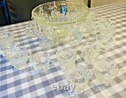 Vintage MCM Indiana Glass Princess CRYSTAL PUNCH BOWL SET Harvest Grape